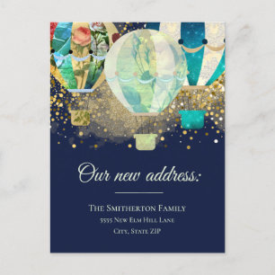 Ändern der Adresse Vintage Heißluftballons Glitzer Ankündigungspostkarte