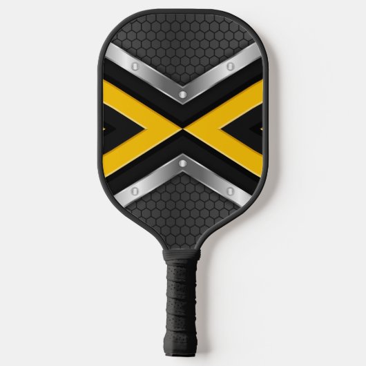 Ändern der anfänglichen schwarzen, gelben Silberpf Pickleball Schläger (Rückseite)