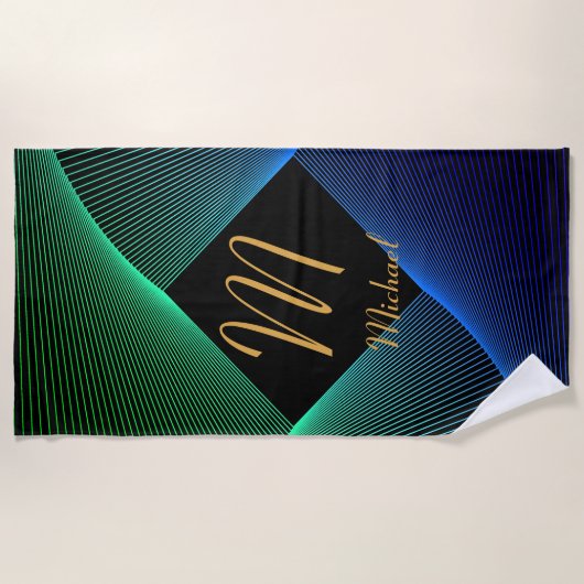 Ändern des anfänglichen geometrischen grünen blaue strandtuch (Vorderseite)