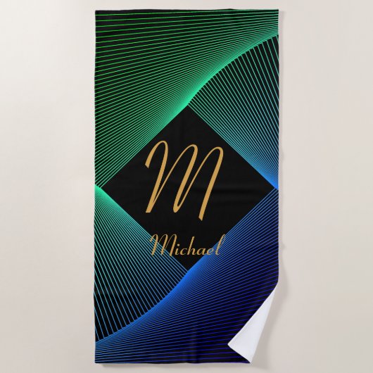 Ändern des anfänglichen geometrischen grünen blaue strandtuch (Vorderseite)