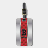 Ändern des Anfangsnamens Silver Gray Red Texture Gepäckanhänger (Vorderseite vertikal)