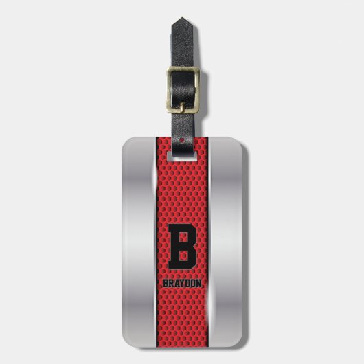 Ändern des Anfangsnamens Silver Gray Red Texture Gepäckanhänger (Vorderseite vertikal)