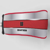 Ändern des Anfangsnamens Silver Gray Red Texture Golf Headcover (Vorderseite)