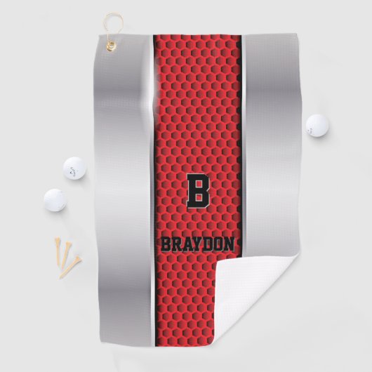 Ändern des Anfangsnamens Silver Gray Red Texture Golfhandtuch (Insitu)