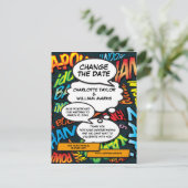 Ändern des Comic-Hochzeitstipendiums Ankündigungspostkarte (Stehend Vorderseite)