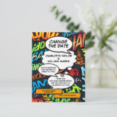 Ändern des Comic-Hochzeitstipendiums Ankündigungspostkarte (Stehend Vorderseite)