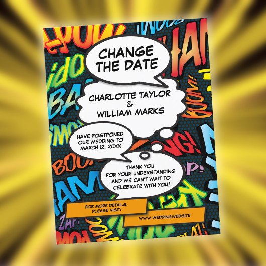 Ändern des Comic-Hochzeitstipendiums Ankündigungspostkarte