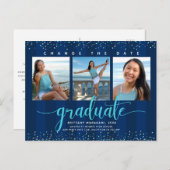 Ändern des Datums Abschluss Foto Türkis Skript Mar Einladungspostkarte (Vorne/Hinten)