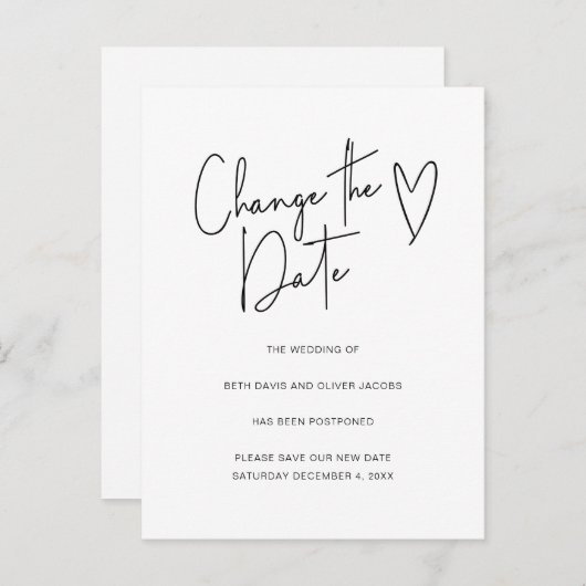 Ändern des Datums Änderung der Pläne Einfache Einl Ankündigungspostkarte (Vorne/Hinten)