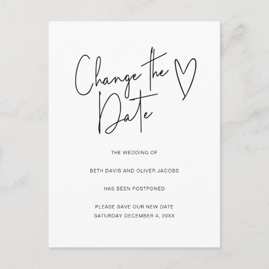 Ändern des Datums Änderung der Pläne Einfache Einl Ankündigungspostkarte (Vorderseite)