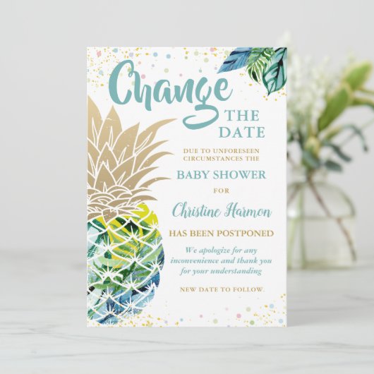 Ändern des Datums Ankündigung Ananas Baby Dusche (Stehend Vorderseite)