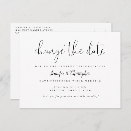 Ändern des Datums B&W-Skriptaufschiebung Einladungspostkarte (Vorne/Hinten)