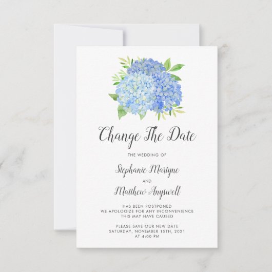 Ändern des Datums Blue Hydrangea Hochzeit Save The Date (Vorderseite)