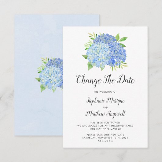 Ändern des Datums Blue Hydrangea Hochzeit Save The Date (Vorne/Hinten)
