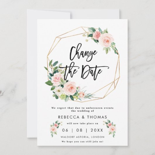 Ändern des Datums Boho Floals Hochzeitseinladung Einladung (Vorderseite)