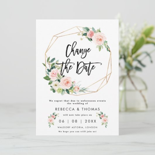 Ändern des Datums Boho Floals Hochzeitseinladung Einladung (Stehend Vorderseite)