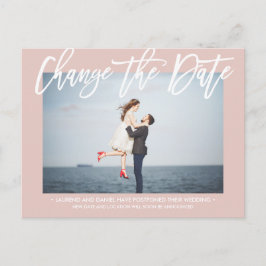 ÄNDERN DES DATUMS Chic Dusty Rose Kalligraphie Fot Ankündigungspostkarte