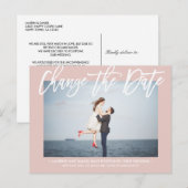 ÄNDERN DES DATUMS Chic Dusty Rose Kalligraphie Fot Ankündigungspostkarte (Vorne/Hinten)