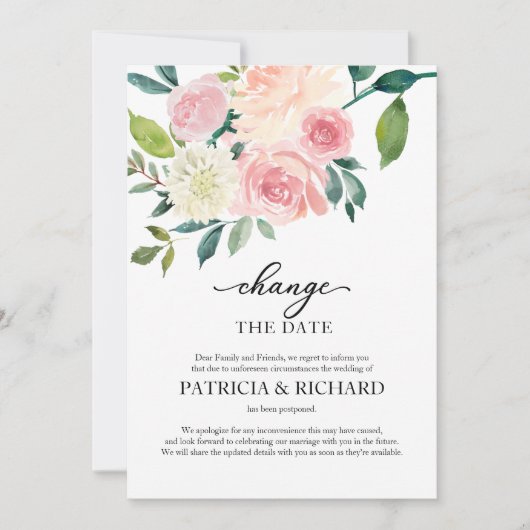 Ändern des Datums der Blush Floral Hochzeit Einladung (Vorderseite)