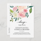 Ändern des Datums der Blush Floral Hochzeit Postkarte (Vorne/Hinten)
