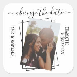 Ändern des Datums der Hochzeit von Typografie-Foto Quadratischer Aufkleber