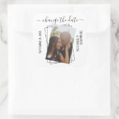 Ändern des Datums der Hochzeit von Typografie-Foto Quadratischer Aufkleber (Tasche)