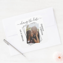 Ändern des Datums der Hochzeit von Typografie-Foto Quadratischer Aufkleber
