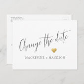 Ändern des Datums Einfache Goldherzen Hochzeit Ankündigungspostkarte (Vorne/Hinten)
