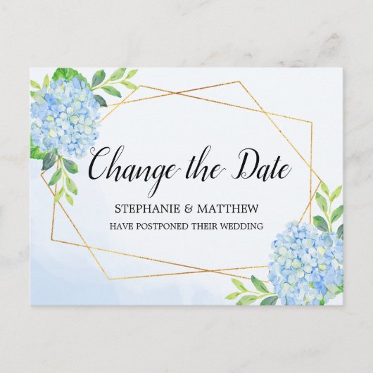 Ändern des Datums geometrischer Hydrangea Hochzeit Ankündigungspostkarte (Vorderseite)