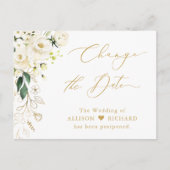 Ändern des Datums Gold Script Grün und Weiß Blüte Postkarte (Vorderseite)