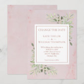Ändern des Datums Grüne Blätter Rose Gold Marmor Save The Date (Vorne/Hinten)