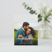 Ändern des Datums Hochzeit verschoben Elegante Skr Postkarte (Stehend Vorderseite)