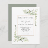 Ändern des Datums Moderne Aquarellgrüne Ankündigungspostkarte (Vorne/Hinten)