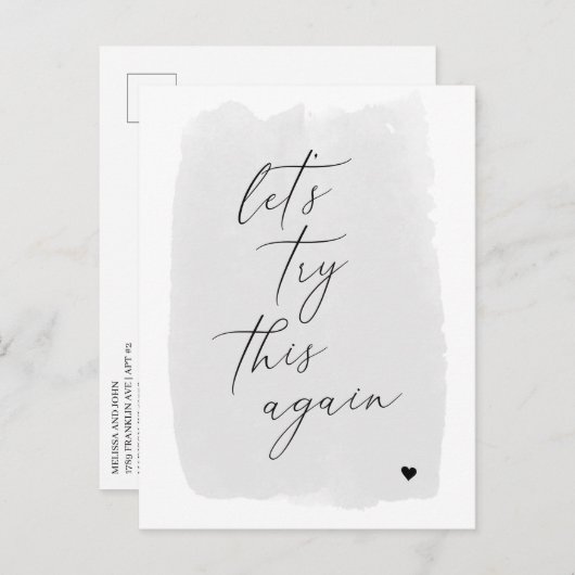 Ändern des Datums moderne kalligraphische graue Po Ankündigungspostkarte (Vorne/Hinten)