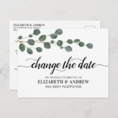 Ändern des Datums Moderne Script Greenerie Eukalyp Ankündigungspostkarte (Vorne/Hinten)