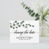 Ändern des Datums Moderne Script Greenerie Eukalyp Ankündigungspostkarte (Stehend Vorderseite)