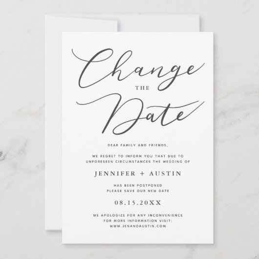 Ändern des Datums moderner Hochzeitsszenarien Einladung (Vorderseite)