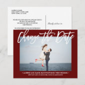 ÄNDERN DES DATUMS Modernes Burgunder Kalligraphie- Ankündigungspostkarte (Vorne/Hinten)