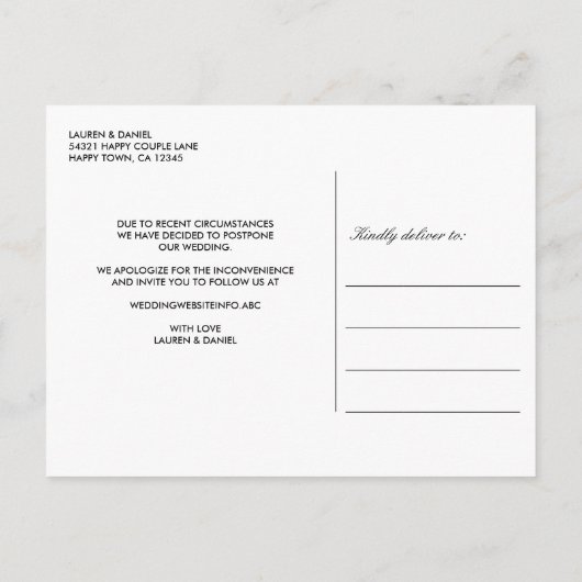 ÄNDERN DES DATUMS Modernes Foto der Kalligraphie Ankündigungspostkarte (Rückseite)