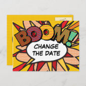 Ändern des Datums Modernes Fun Comic Book Ankündigungspostkarte (Vorne/Hinten)
