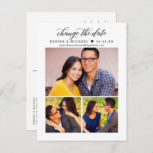 Ändern des Datums Modernes Schwarzes Skript-FotoCo Ankündigungspostkarte (Vorne/Hinten)