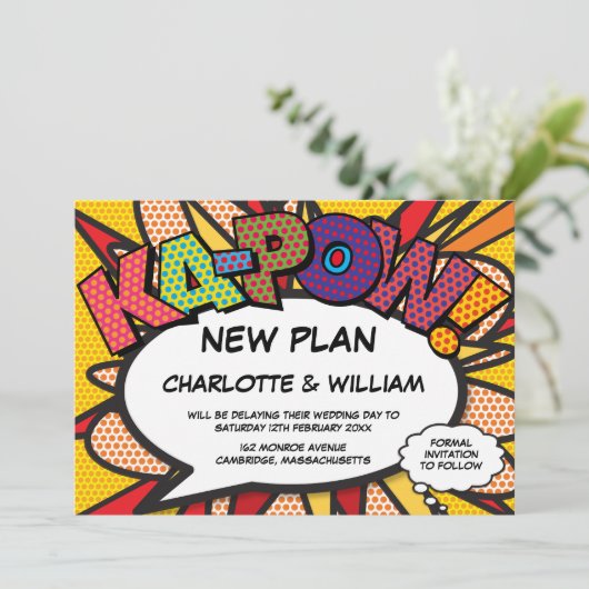 Ändern des Datums Neuer Plan Modernes Comic Buch Save The Date (Stehend Vorderseite)