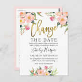 Ändern des Datums Rosa Bläsergoldskript Postkarte (Vorne/Hinten)