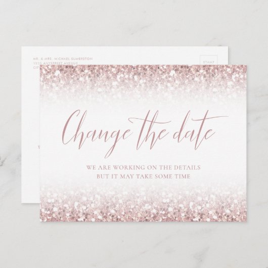 Ändern des Datums rosa Glitzer Bat Mitzvah verscho Postkarte (Vorne/Hinten)