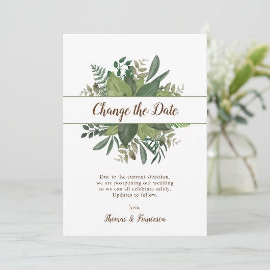 Ändern des Datums Rustikale Blätter Einladung (Stehend Vorderseite)