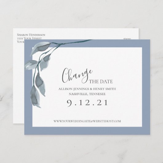 Ändern des Datums Save the Date Blauer Bläschen Ankündigungspostkarte (Vorne/Hinten)