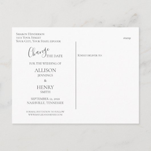 Ändern des Datums Save the Date Blauer Bläschen Ankündigungspostkarte (Rückseite)