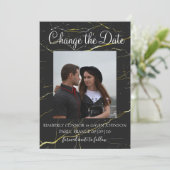 Ändern des Datums Schwarz-Gold-Marmor Save The Date (Stehend Vorderseite)