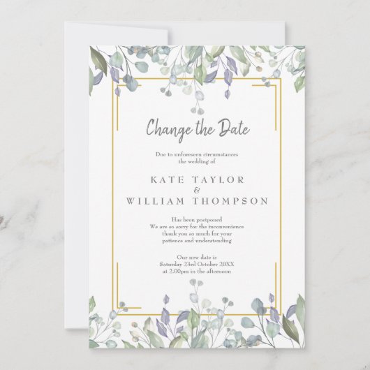 Ändern des Datums Wasserfarben Grünpflanzen Save The Date (Vorderseite)