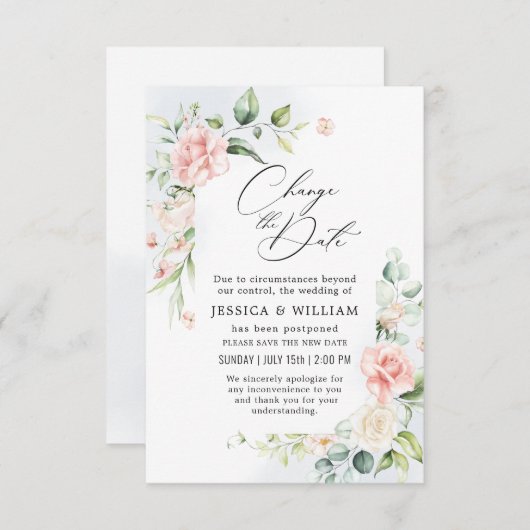 Ändern des Datums Zurückgestellt Elegante Rose Euk Einladung (Vorne/Hinten)